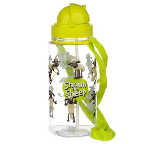 Shaun das Shaf Kinder Wasserflasche Trinkflasche Flasche Trinkhalm Gurt 450 ml