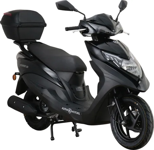 Alpha Motors Topdrive 125 ccm - Motorroller schwarz, 85 km/h, sportlich und mit praktischem Topcase