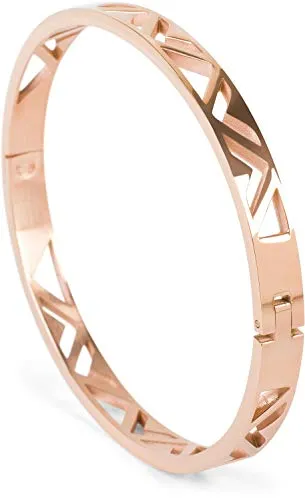 styleBREAKER Damen Edelstahl Armreif mit dreieckigen Cutouts im Azteken Style, Clipverschluss Armband, Schmuck, 05040168, Farbe:Rosegold