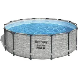 Bestway Power Steel Swimming Pool 427x122 cm - Swimming Pool mit verstärkten Tritech-Wänden für hohe Stabilität und Langlebigkeit. Ideal für Familien-Spaß und einfach aufzubauen.