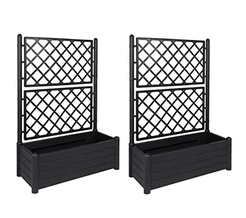 Kreher Set: 2 Stück Spaliere in Holz Optik - Anthrazit - Wetterfeste Spaliere aus robustem Kunststoff in Holzoptik, ideal für Garten und Balkon. Breite: 100 cm, Höhe: 142 cm, für eine stilvolle Begrünung.