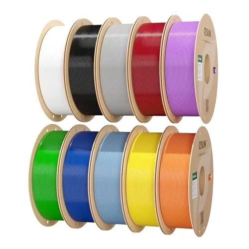 eSUN 10KG PLA Basic Filament, 1.75 mm 3D Printer PLA Filament, 1kg Spule, insgesamt 10kg, Schwarz + Kaltweiß + Grau + Feuerrot + Gelb + Blau + Grün + Orange + Silber + Violett
