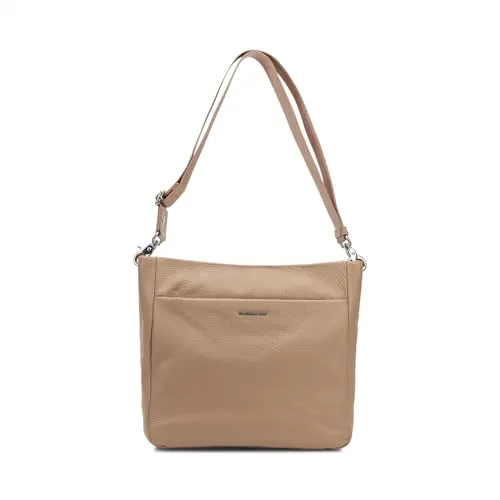 Mandarina Duck Damen Crossover Mellow Leather, Warm Taupe - Umhängetasche aus italienischem Leder, weich und elegant, ideal für jeden Anlass. Verstellbarer Schultergurt und praktische Innentaschen für optimale Organisation.