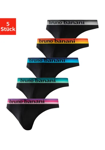 Bruno Banani Herren String 5er-Pack - Herrenunterhosen im 5er-Pack mit weichem, elastischem Jersey-Material und stylischem Logobund in Farbverlaufoptik für optimalen Tragekomfort.