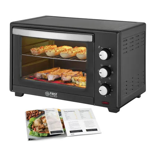TZS FIRST AUSTRIA Minibackofen 35L Mini Backofen, 1600 W, mit Innenbeleuchtung und Umluft, Pizzaofen, Mini Pizza-Ofen, Doppelglastür, Timer, herausnehmbares Krümelblech