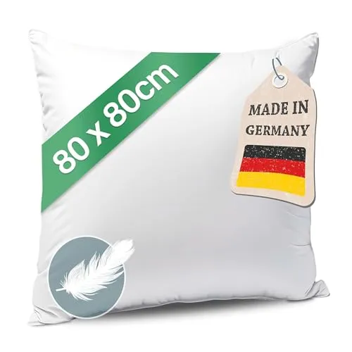 KNERST Federkopfkissen 80x80 cm - Allergikerfreundliches Kissen mit atmungsaktivem Baumwollbezug, ideal für Bauch-, Rücken- und Seitenschläfer. Hergestellt in Deutschland, waschbar bis 30 Grad für optimale Pflege.
