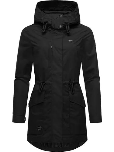 Ragwear Parka Alysa - Stylische Damen Übergangsjacke schwarz XXL (44) - Funktionsjacken mit Taillenzugband, wasserdicht und winddicht, ideal für wechselhaftes Wetter.