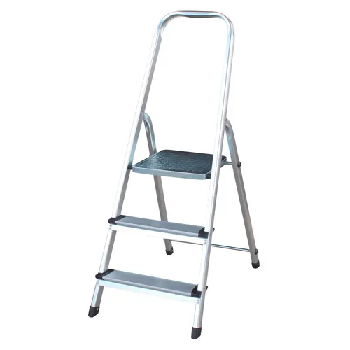 Alu Stufenstehleiter 3-stufig klappbar - Leitern – Praktische und tragbare Klappleiter aus Aluminium, ideal für Zuhause mit einer Tragfähigkeit von 150 kg und rutschfesten Stufen.