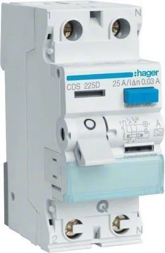 Hager CDA225D Fehlerstromschutzschalter 2 polig 6kA 25A 30mA Typ A - Sonstige Elektroinstallationsartikel, sicherer Schutz vor elektrischen Fehlerströmen mit VDE-Zertifizierung und werkzeugloser Montage für einfache Installation.