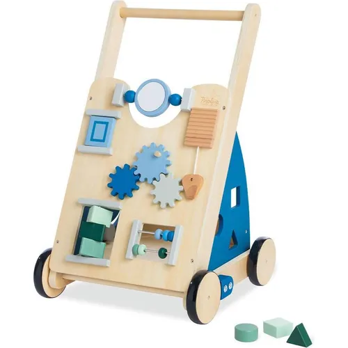 Pinolino Activity-Lauflernwagen 'Titus' blau - Lauflernwagen mit Bremssystem und gummierten Holzrädern, fördert Motorik und sicheres Laufen lernen. Ideal für Kinder von 1 bis 6 Jahren, inkl. Spielmöglichkeiten und Ablagefach.