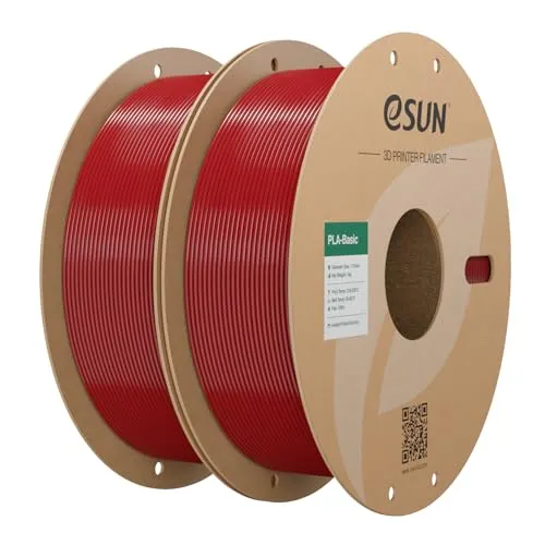 eSUN PLA Filament 1.75mm, PLA Basic 3D Drucker Filament Maßgenauigkeit +/- 0.03mm, 1KG pro Spule, 2 Spulen 3D Druck 3D Filament, Feuerrot