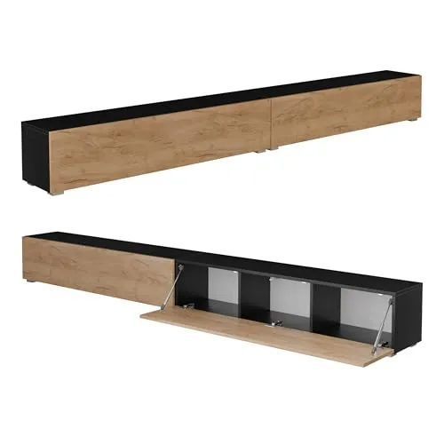 PLATAN ROOM Fernsehschrank TV-Lowboard 280 cm - TV-Lowboard in Weiß, wahlweise hängend oder stehend, mit Push-to-Open-Funktion für minimalistischen Stil und optimaler Kabelorganisation.
