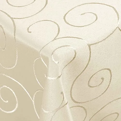 DecoHomeTextil Kringel Tischdecke 130 x 340 cm Champagner – Edle Damast-Optik - Hochwertige Tischdecke im Barock-Stil aus robustem Polyester – perfekt für festliche Anlässe und den täglichen Gebrauch. Pflegeleicht, knitterarm und in 15 Farben erhältlich für eine stilvolle Tischdekoration.