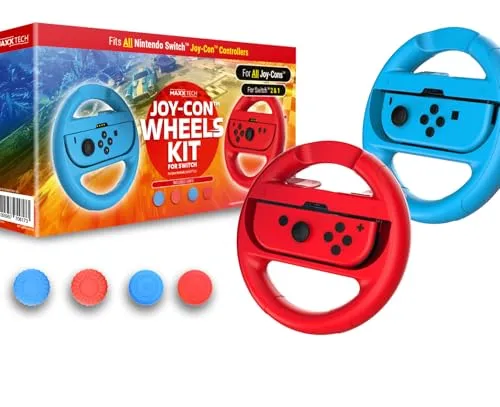 Maxx Tech Joy-Con Wheels and Grips Kit for Nintendo Switch 2&1, Mario Kart World, Mario Kart 8 Deluxe, Nintendo Switch 2 & 1 compatible