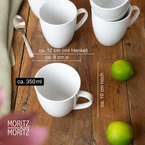 Moritz & Moritz BASIC Kaffeetassen Set 6-teilig - Tafelservice aus hochwertigem Porzellan, ideal für Kaffee und Tee mit komfortablem, wärmeisolierendem Henkel und elegantem Design.