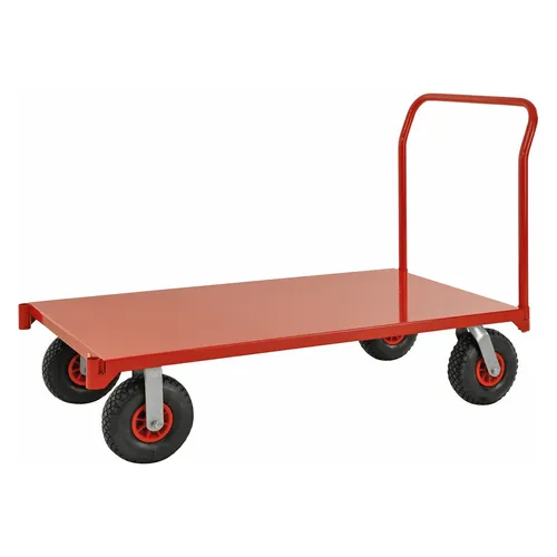 Kongamek Extra Großer Plattformwagen Rot 1550x760mm - Robuster Plattformwagen mit Schiebegriff und Luftbereifung, max. Tragfähigkeit 1200 kg, ideal für schwere Lasten in Lager und Transport.