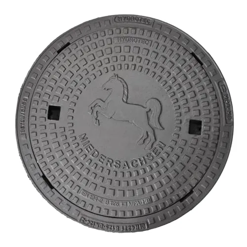 HYDROTEC Schachtabdeckung Niedersachsen B125 - Baudrainagen: Robuste Vollgussdeckel mit Beton-Guss-Rahmen, PKW-befahrbar (B125) und ohne Ventilation, ideal für langlebige Anwendungen.