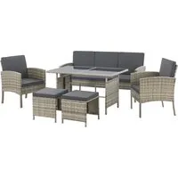 Juskys Polyrattan Gartenmöbel Sitzgruppe Turin Set 6 teilig - Stylishe 6-teilige Lounge-Sitzgruppe aus Polyrattan in grau-meliert, ideal für 7 Personen, perfekt für Balkon und Terrasse, ideal für entspannte Abende.