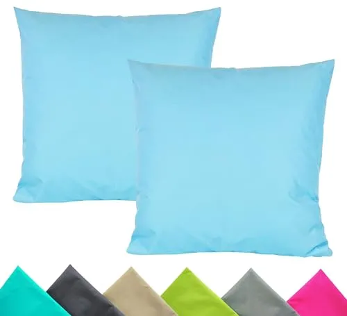 JACK 2er Set 40x40cm Outdoor Kissenhülle Kissenbezug Wasserfest Sitzkissen Lounge Kissen Garten Stuhl Lotus Effekt, Farbe:Hellblau