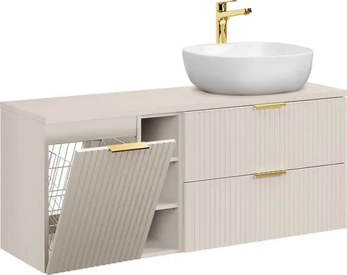 Petits-meubles Waschtisch Beige 140.8x59 cm - Moderner Waschtisch mit 2 Schubladen und Waschbecken aus Keramik. Ideal für kleine Badezimmer, bietet er praktische Stauraumlösungen und ein elegantes Design.