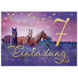 JUNAPACK Einladungskarten Pferd Einladungen zum Kindergeburtstag Fohlen lila Mädchen, Einladungskarten zum 7. Geburtstag mit Pferd Motiv