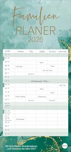 Watercolor Familienplaner 2026: Großer Familienkalender mit viel Platz für Termine und schönem Design: Organisationstool und Blickfang in einem! Kalender 2026 mit 5 Spalten. (Familienplaner Heye)