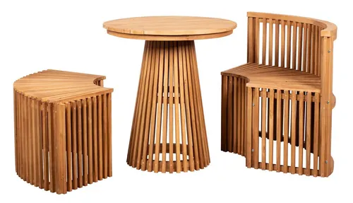 MR.DEKO Gartenstuhl Sitzgarnitur Henfield Teak 3tlg. – Stilvolle Gartenmöbel - 3-teilige Sitzgarnitur aus hochwertigem Teakholz, ideal für entspannte Stunden im Freien. Robuste Bauweise für langanhaltenden Genuss im Garten.