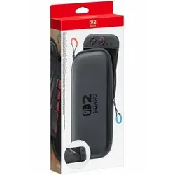 NINTENDO Switch 2 Tasche + Schutzfolie, Schwarz - Nintendo Switch 2 Zubehör, stylische und stabile Tasche mit Platz für bis zu sechs Softwarekarten und zwei Joy-Con-Handgelenksschlaufen, inklusive Bildschirmschutz und Reinigungstuch.