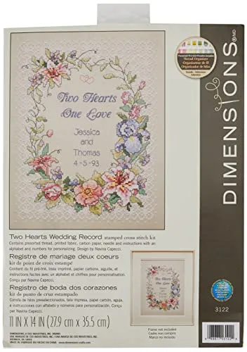 Dimensions Kreuzstich-Set (inkl. Vorlage, Nadel und Anleitung), Two Hearts Wedding