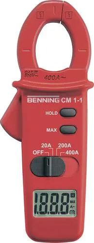 Benning CM 1-1 Stromzange digital - Robuste digitale Stromzange für sichere Wechselstrommessung bis 400 A/AC, ideal für Haushalt und Industrie mit drei wählbaren Messbereichen.