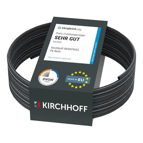KIRCHHOFF HDPE Rohr 20 mm x 25 m - Bewässerungssystem für Garten - Hochwertiges Kunststoffrohr für Gartenbewässerung, druckfest bis 10 bar und hitzebeständig bis 20°C. DVGW geprüft für beste Trinkwasserqualität.