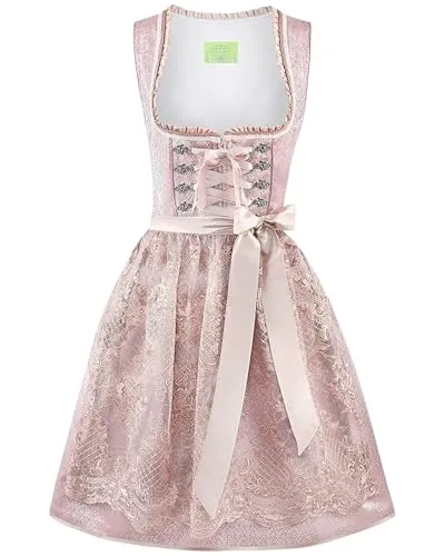 Stockerpoint Damen Amena Mini Dirndl in Rose, Größe 44 - Freizeitkleider für Damen mit hochwertiger Spitzenschürze für einen eleganten Look, ideal für festliche Anlässe.