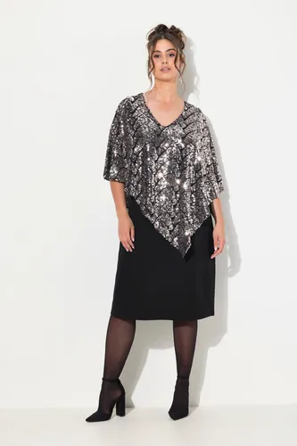 Ulla Popken Plus Size Kleid mit Pailletten - Freizeitkleid in großen Größen, doppellagig mit V-Ausschnitt und glitzernden Pailletten, ideal für besondere Anlässe und bequemes Tragen.