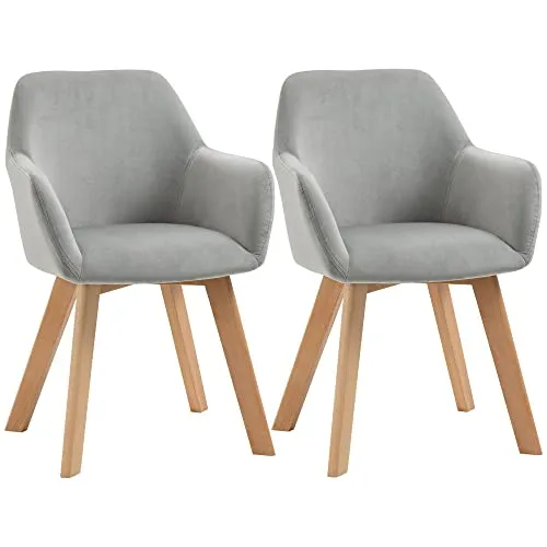 Homcom Esszimmerstühle Grau, 2er Set - Elegantes 2er Set Esszimmerstühle in Grau mit samtweichem Bezug und stabilen Kautschukbaumholzbeinen für optimalen Sitzkomfort und eine gesunde Sitzhaltung. Perfekt für Esszimmer, Wohnzimmer oder Büro.
