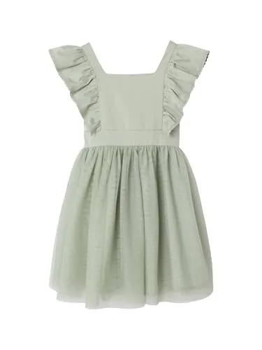 Festliches Mädchen Minikleid von vertbaudet, salbeigrün - Ärmelloses Volantkleid aus hochwertigem Musselin & Tüll, perfekt für besondere Anlässe und bequem in der Maschinenwäsche.