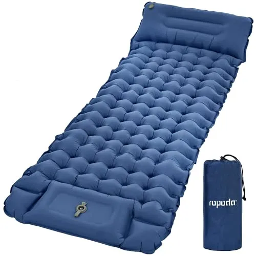 ROPODA Isomatte Camping Selbstaufblasend, Ultraleicht Isomatte Aufblasbar mit Kissen, Campingmatte mit Fußpresse Pumpe, Wasserdicht Schlafmatte für Outdoor, Camping, Wandern (Blau)