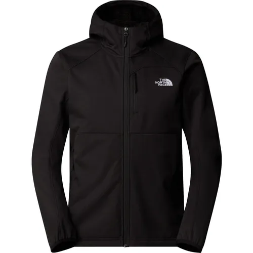 The North Face Men Quest Hooded Softshell TNF Black - Funktionsjacke für Herren, windabweisendes WindWall Material und weiches Fleecefutter für optimalen Tragekomfort beim Trail. Mit verstellbarer Kapuze und Brusttasche ideal für jedes Wetter.
