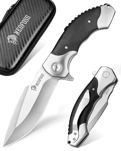 NedFoss SHARK Klappmesser Outdoor, 10CM D2 Stahl Einhandmesser mit G10 Griff, Große Taschenmesser mit Liner Lock & Kugellager, Outdoor Messer mit Glip, Survival Messer in Geschenk-Box für Sammlung