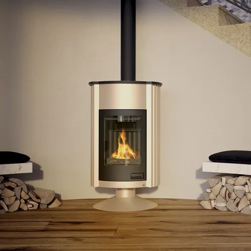 Warmluftofen Masterflamme Grande II Cream - Kaminofen für effiziente Wärmeverteilung, ideal für große Räume. Mit 17 kW Nennleistung und feuerfester Panoramascheibe in verschiedenen Farben erhältlich.