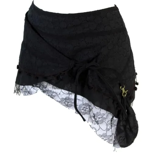 GURU SHOP Goa Minirock, Wickelrock, Cacheur, Schwarz, Baumwolle, Size:S/M (38), Röcke Alternative Bekleidung