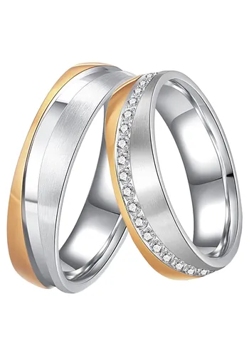 DOOSTI Trauring Ehering LIEBE - Edelstahl, wahlweise mit Zirkonia - Trauringe aus hochwertigem Edelstahl, wahlweise mit funkelnden Zirkonia. Ideal für Partnerschaften, in goldfarben oder silberfarben, inkl. Etui für die besondere Präsentation.