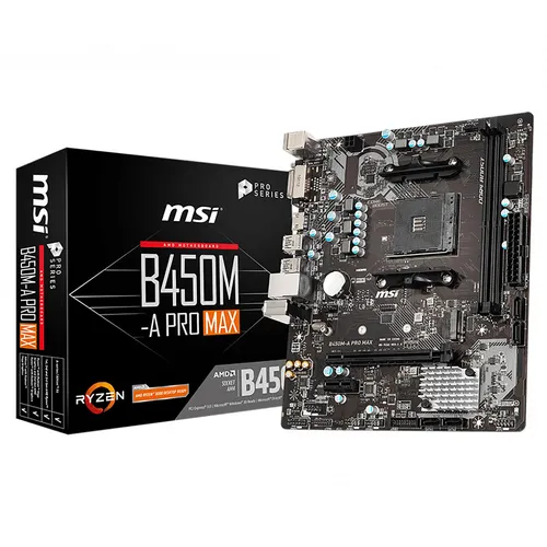 MSI B450M-A Pro Max AM4 Mainboard - MicroATX Mainboard für AMD Ryzen 5000/3000, ideal für Gaming und Büroarbeiten mit 2 Speicher-Steckplätzen und integriertem Video-Chipsatz.