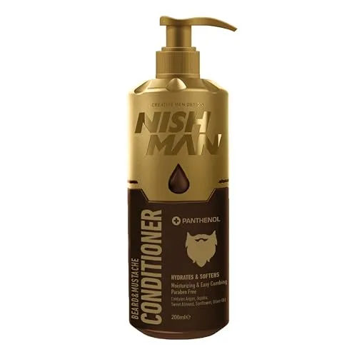NISHMAN Bart- & Schnurrbartpflege Conditioner 200ml - Spendet Feuchtigkeit und Weicht auf für einen Gesunden Bart, Glänzenden Schnurrbart und Optimale Pflege mit Natürlich Formulierten Inhaltsstoffen