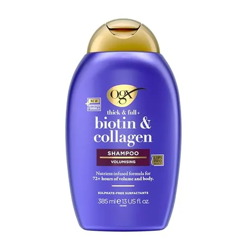 OGX Biotin & Collagen Shampoo 385 ml - Shampoo für Damen zur Förderung von Haarvolumen und Dichte, reinigt sanft und stärkt die Haarfasern für gesundes, glänzendes Haar.