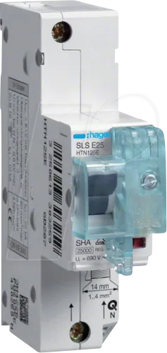 Hager SLS-Schalter HTN135E | 1-polig | 35A | E-Charakteristik - Steckdosen & Zubehör – Zuverlässiger Hauptleitungsschutzschalter mit 35A, ideal für Hutschienenmontage und optimalen Schutz vor Überlast und Kurzschluss.