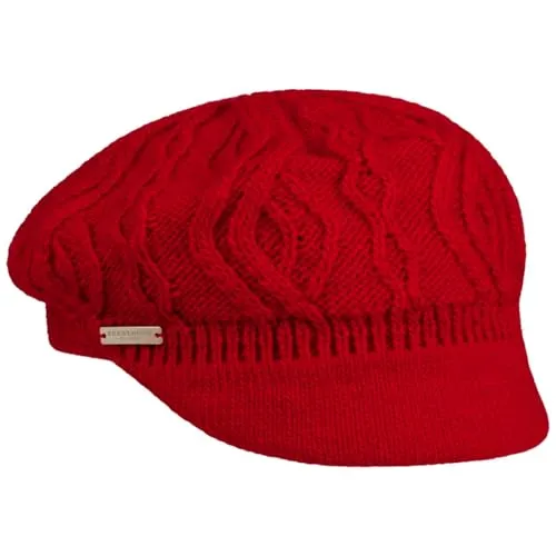 Seeberger Annelie Strick-Ballonmütze für Damen – Rot - Elegante Ballonmütze mit Schirm in Einheitsgröße (54-60 cm). Ideal für kalte Tage, bietet sie Komfort und Stil durch ihr weiches Futter aus 100% Polyester.