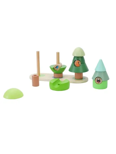 Classic World Steckspiel ab 1 Jahr - Stapelspiel Wald - Sortier- & Stapelspielzeug aus langlebigem Teebaumholz, fördert Feinmotorik und Kreativität mit bunten Bäumen und Tieren, ideal für die frühkindliche Entwicklung.