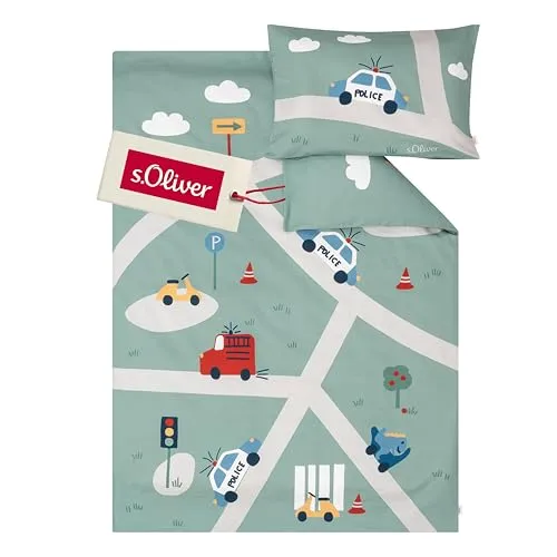 s.Oliver Kinderbettwäsche Auto 100 x 135 cm - 100% Baumwolle, weich und anschmiegsam, mit praktischem Reißverschluss und Ökotex 100 Zertifikat