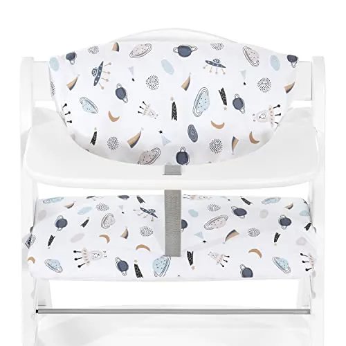 hauck Sitzkissen Kompatibel mit Alpha+, Beta+ und Arketa Holzhochstuhl Highchair Pad Deluxe, Einfache Befestigung mit Klettverschluss, Maschinenwaschbar (Space)