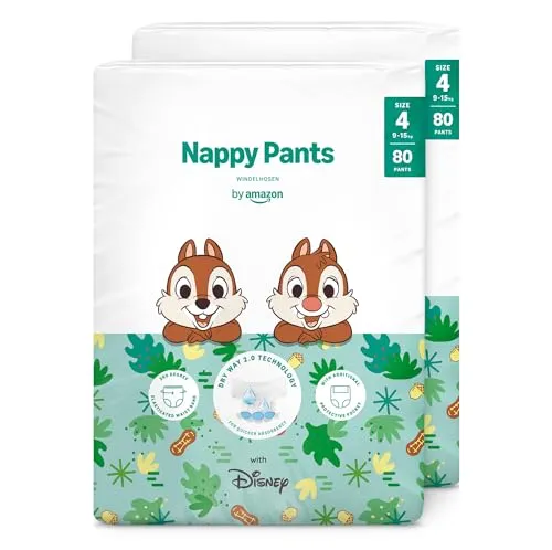by Amazon Disney-Windelhosen, Größe 4 (9–15 kg), 160 Stück (2 Packungen à 80 Stück), weiß – Monatsvorrat (früher von der Marke Mama Bear, dasselbe Produkt)